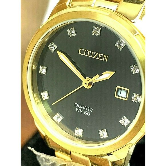 Citizen Accessories - Citizen Women's Watch EU6072-56E Gold Tone Stainless Steel Black Dial Qu…